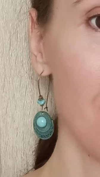 âż BLAUE PATINA KUPFER TRIBAL HOWLITE STEIN CABOCHON SCHEIBE AN LANGEN KIDNEY HAKEN âż wunderbare Ethno Ohrringe, tĂŒrkise Ohrringe