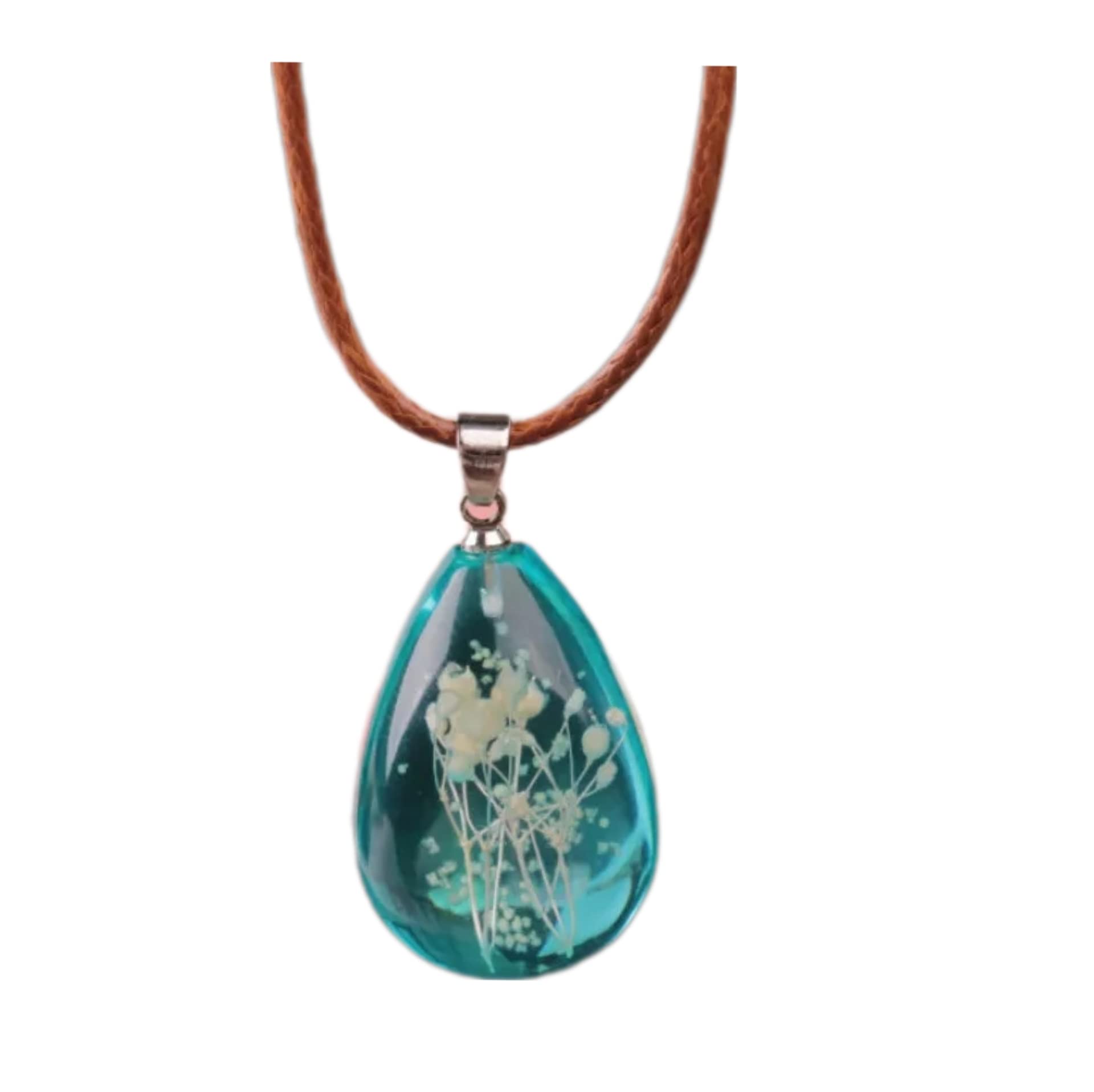 Damen Halskette echte getrocknete leuchtende Blumen AnhĂ€nger mit GieĂharz Charm Kette mit Lederbandkette