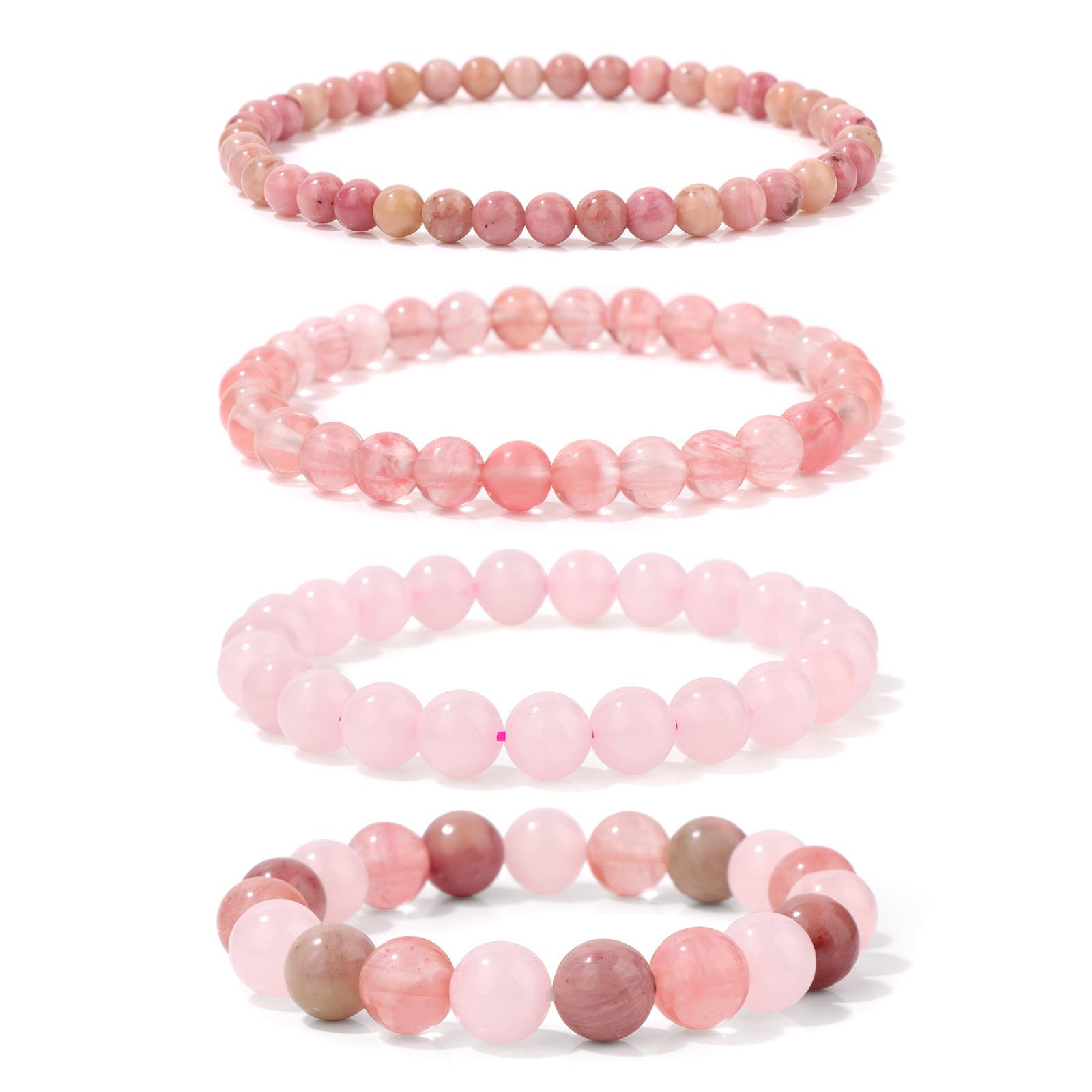 Aidenn Rosenquarz Armband Damen Naturstein Edelstein Perlenarmband Damen Rhodonit Armband Heilsteine Armband Anti Stress Perlen armbander set,Handmade Schmuck Geschenk