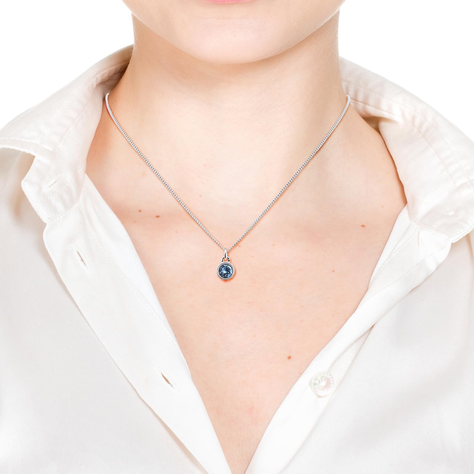 Silber Aquamarin Kreis Anhänger Halskette Blauer Stein Halskette Handgemachte Aquamarin Halsketten für Frauen Aquamarin-Schmuck