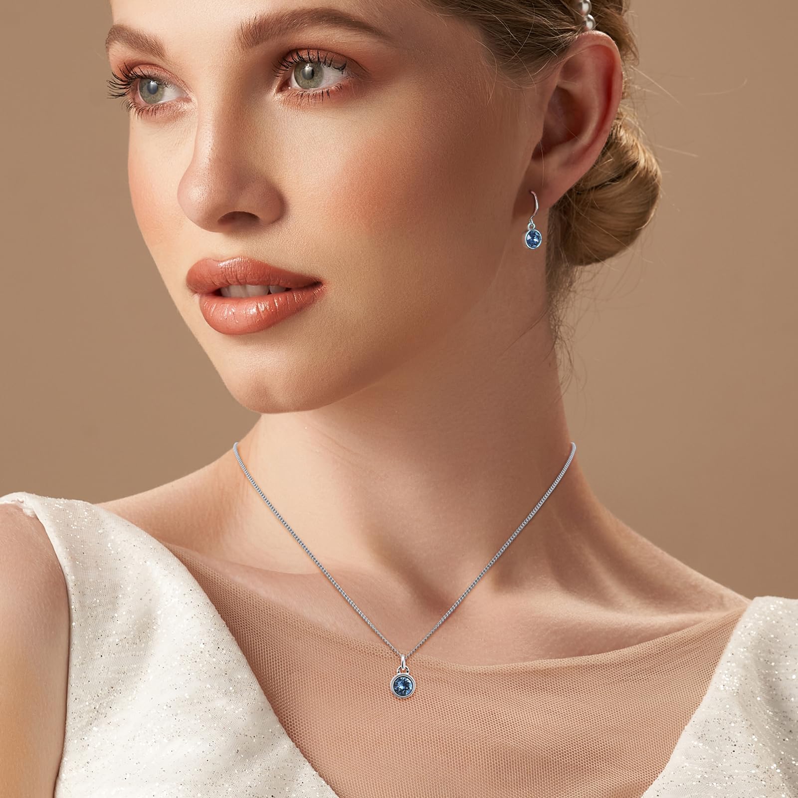 Silber Aquamarin Kreis Anhänger Halskette Blauer Stein Halskette Handgemachte Aquamarin Halsketten für Frauen Aquamarin-Schmuck