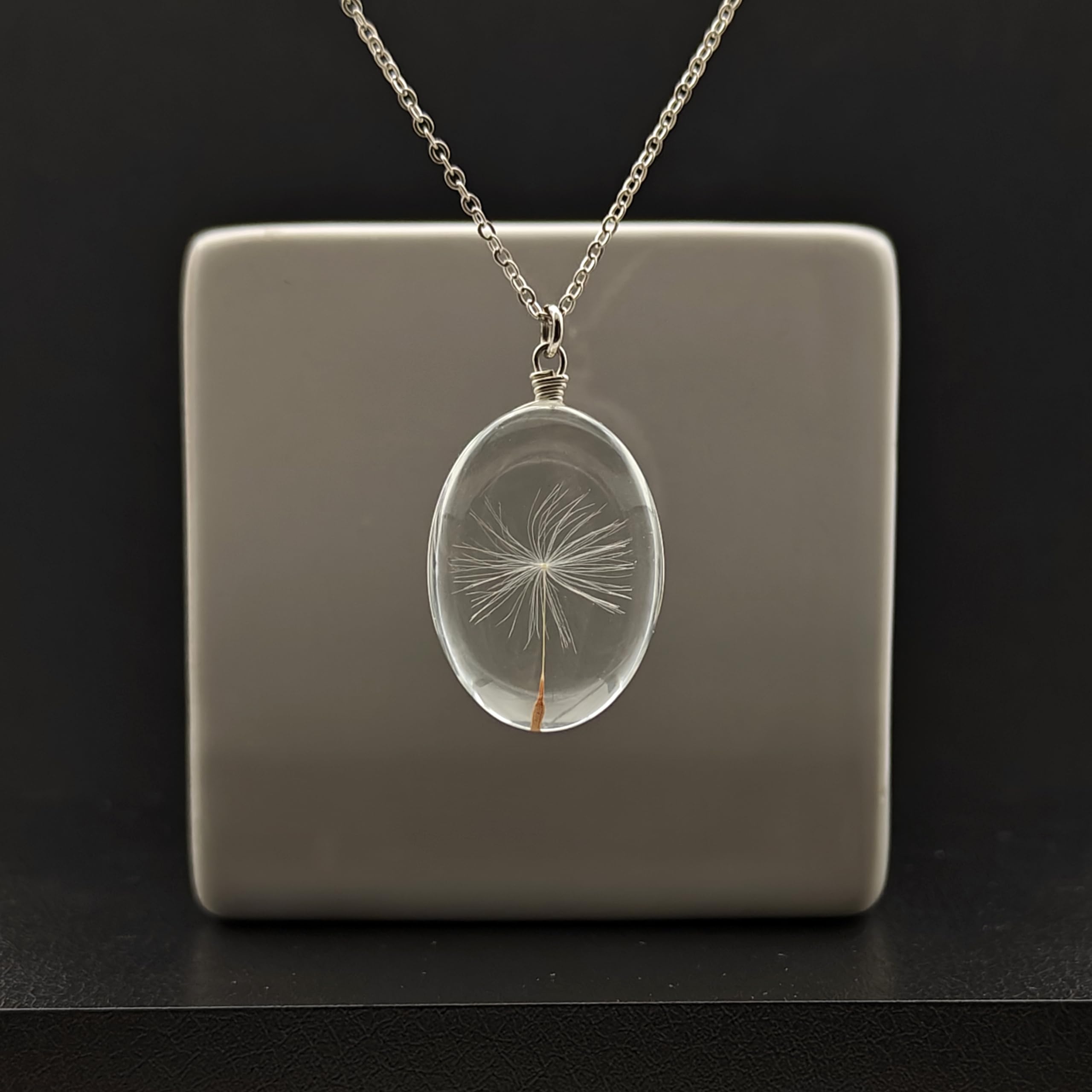 Cairui Design Löwenzahn Machen Einen Wunsch Pusteblume Echte Blumen 925 Sterling Silber Ketten Halsketten mit AnhÀnger Damen Handmade