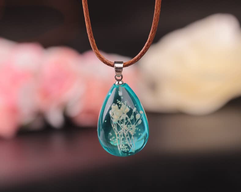 Damen Halskette echte getrocknete leuchtende Blumen Anhänger mit Gießharz Charm Kette mit Lederbandkette