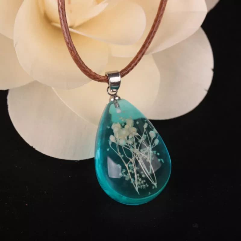 Damen Halskette echte getrocknete leuchtende Blumen Anhänger mit Gießharz Charm Kette mit Lederbandkette