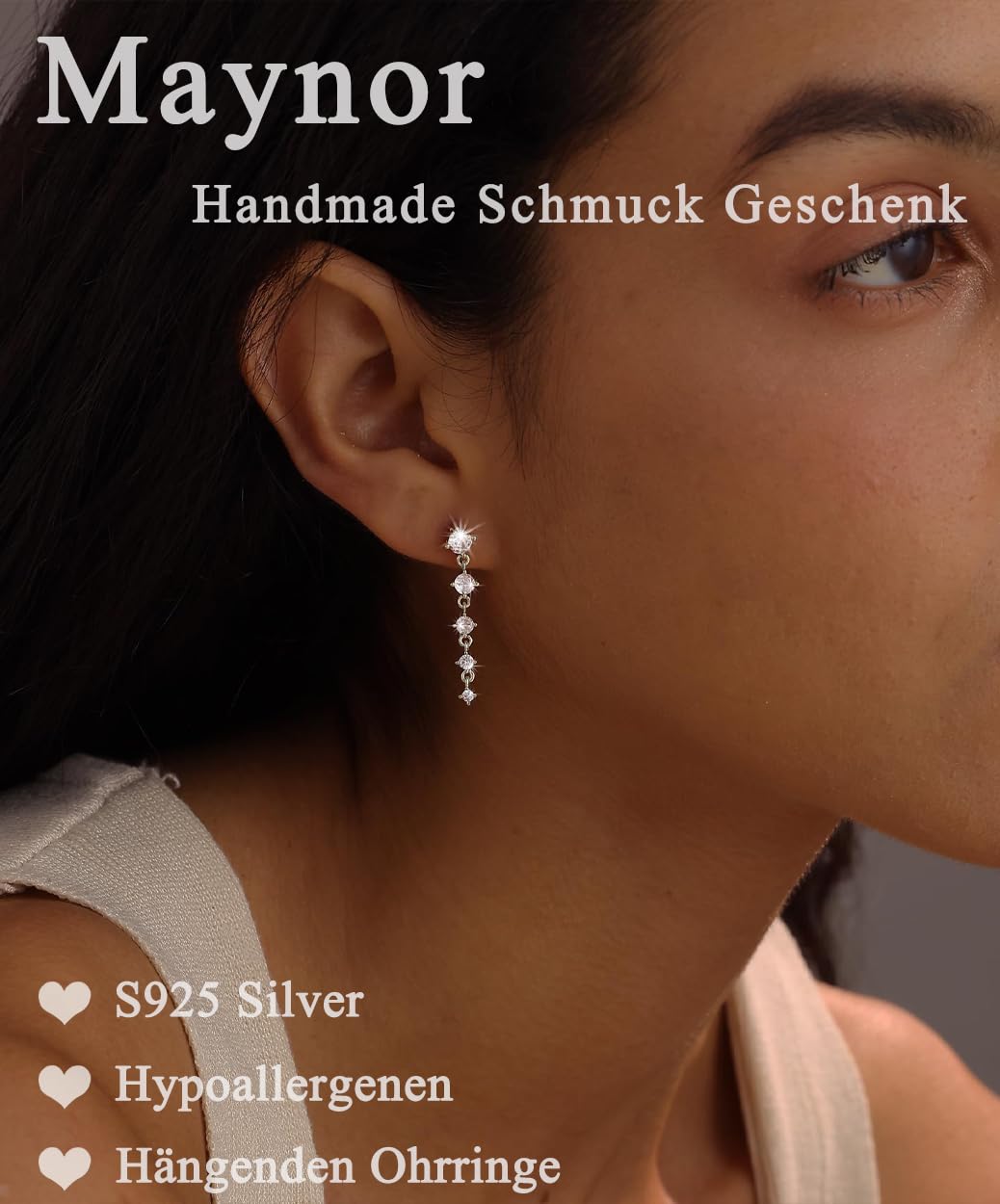 Maynor Tropfen Ohrringe für Damen Frauen Gold Silber 925 Hängend mit Zirkonia Dangle Ohrringe Handmade Schmuck Geschenk