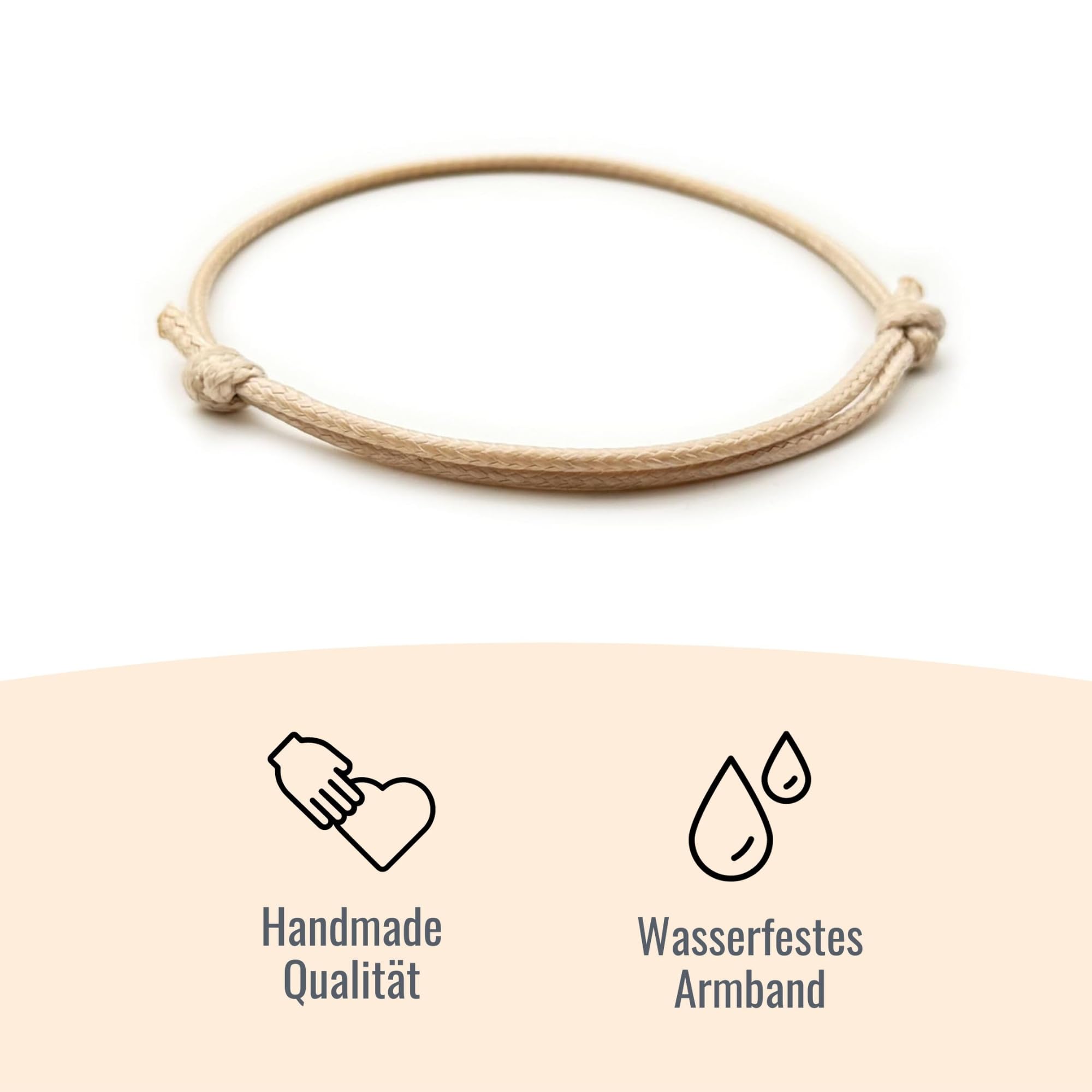 [2 Stück] Dezentes einfaches Armband | Handgemachtes dünnes Surfer Band aus gewachster Baumwolle | Geschenk Freundschaftsarmband | Viele Farben (2 Stück, Beige)