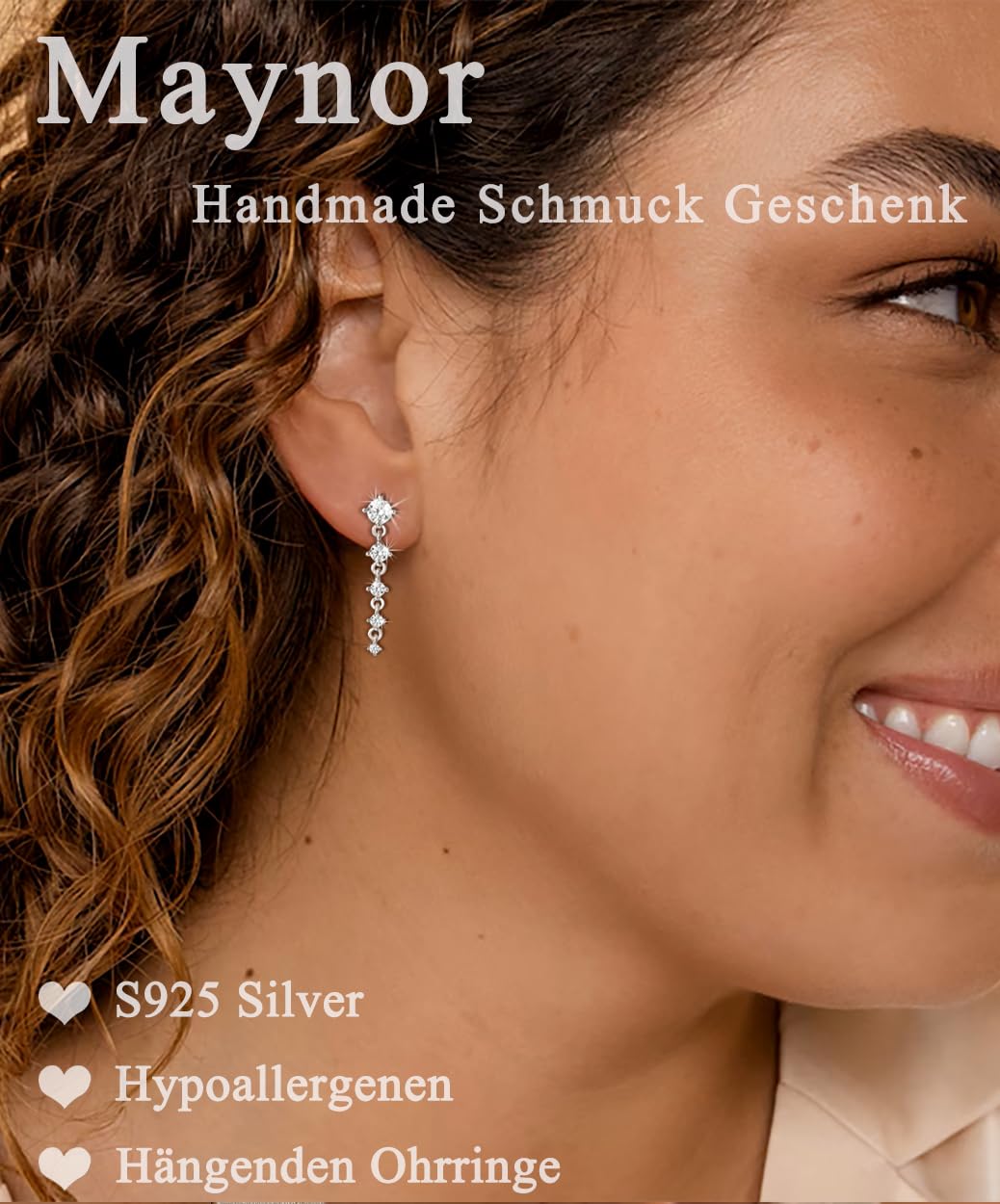 Maynor Tropfen Ohrringe für Damen Frauen Gold Silber 925 Hängend mit Zirkonia Dangle Ohrringe Handmade Schmuck Geschenk