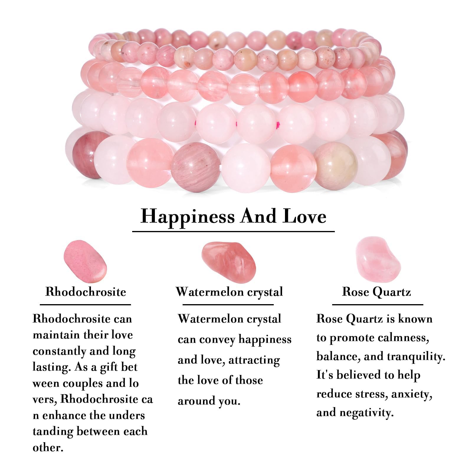 Aidenn Rosenquarz Armband Damen Naturstein Edelstein Perlenarmband Damen Rhodonit Armband Heilsteine Armband Anti Stress Perlen armbander set,Handmade Schmuck Geschenk