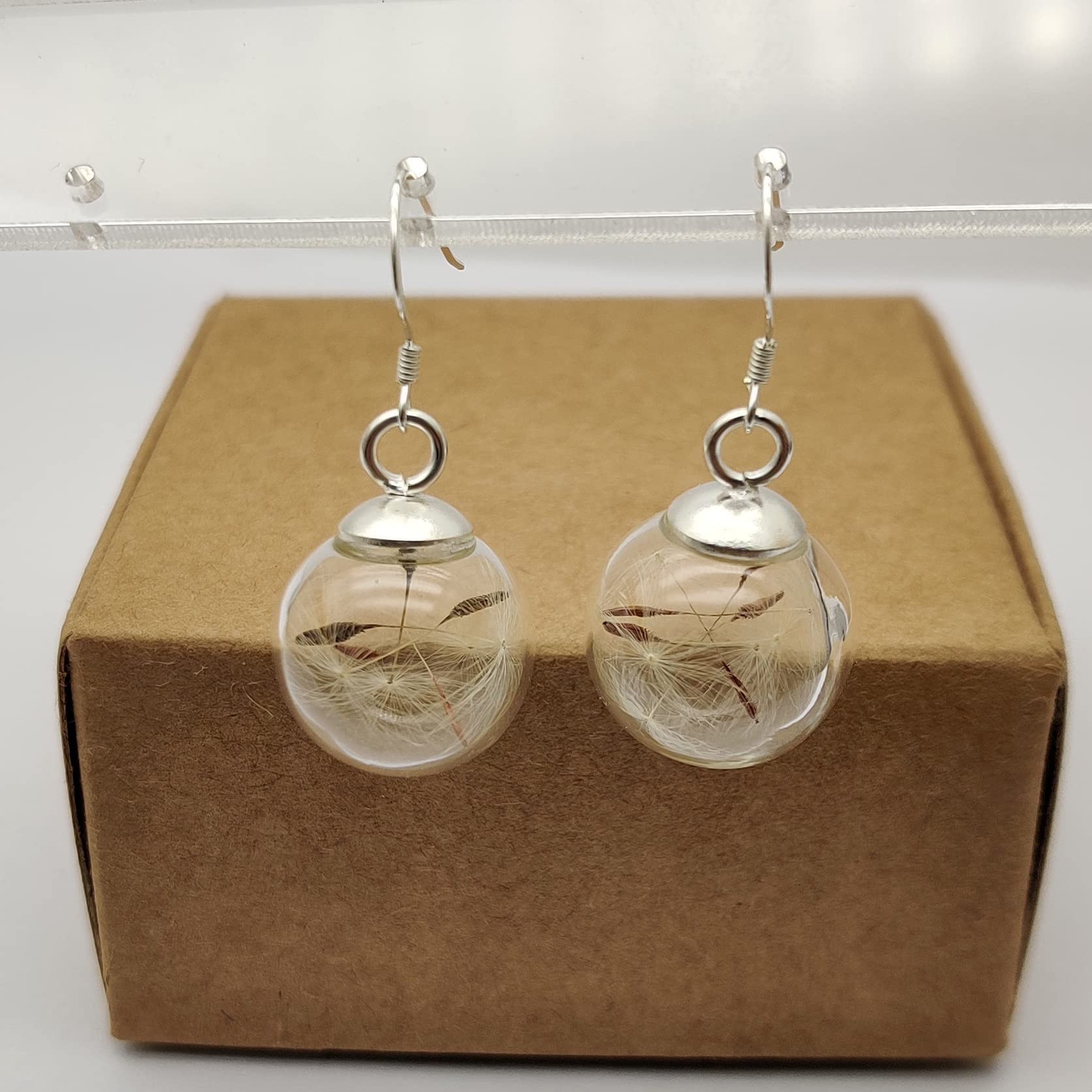 Löwenzahn Ohrringe Echte Blume Pusteblume Machen Einen Wunsch Glas Kugel 925 Sterling Silber Ohrhänger Damen Handmade