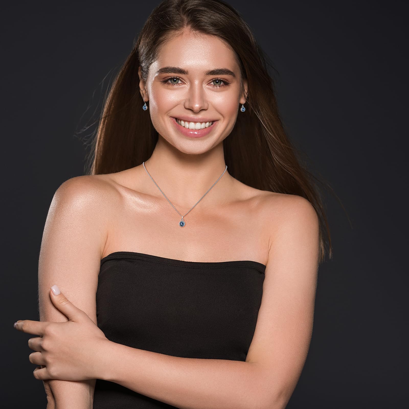 Silber Aquamarin Kreis Anhänger Halskette Blauer Stein Halskette Handgemachte Aquamarin Halsketten für Frauen Aquamarin-Schmuck