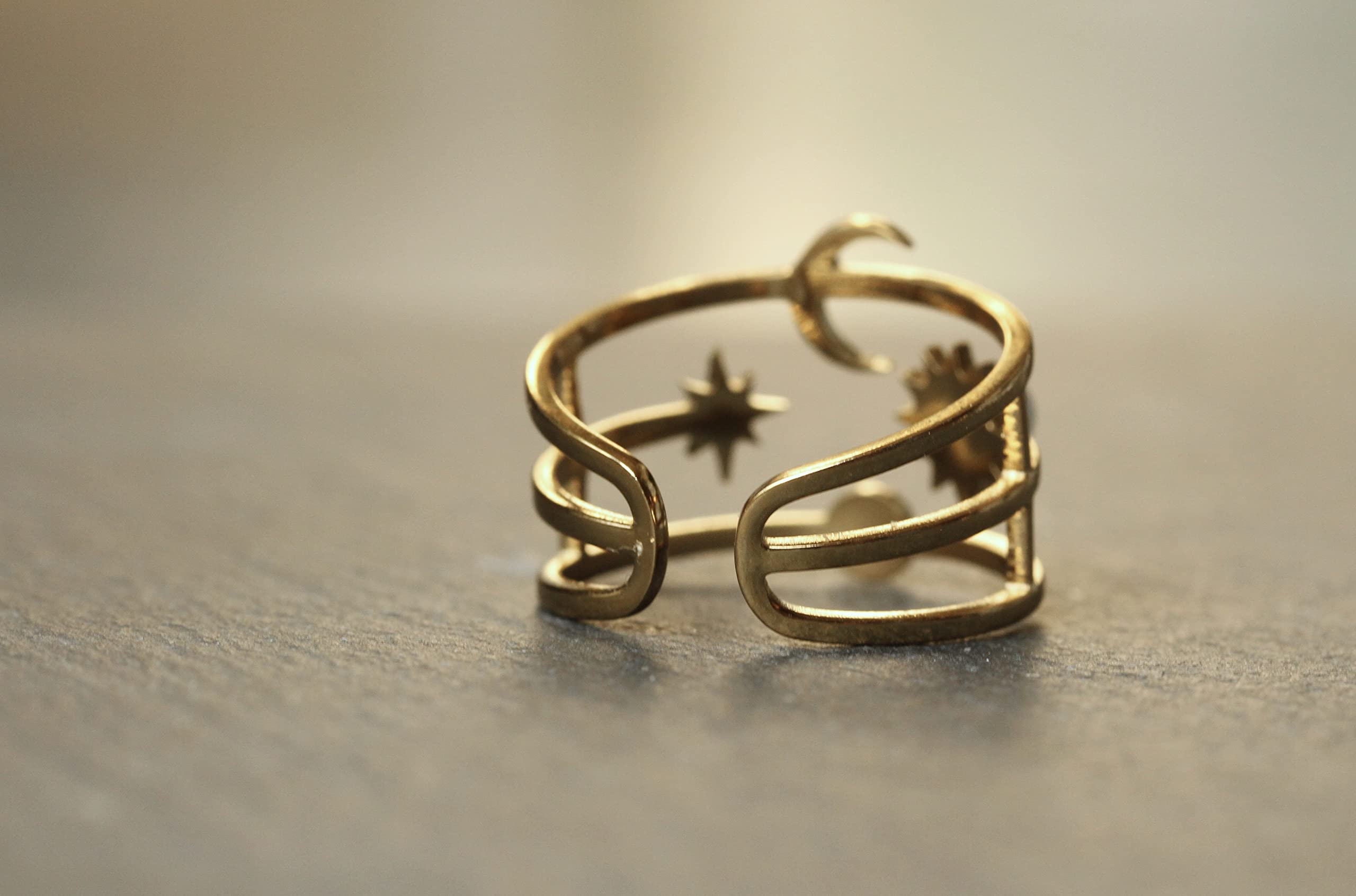 Himmlischer Ring mit Sonne Mond und Sterne/Mondstein Ring Gold/Opal Astrologie schmuck/Himmelskörper ring/Geschenk für sie