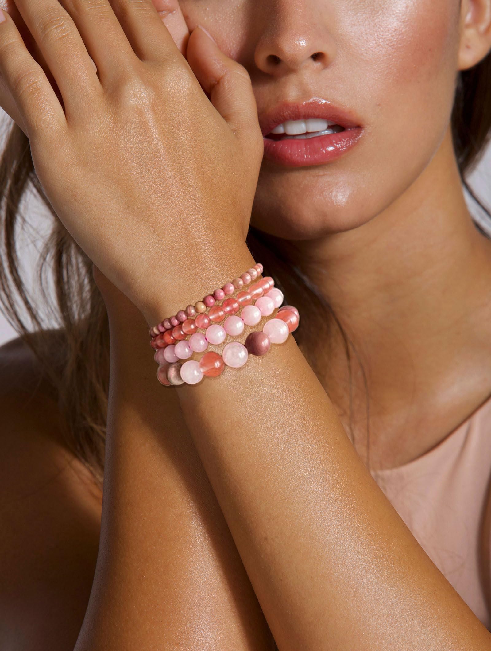 Aidenn Rosenquarz Armband Damen Naturstein Edelstein Perlenarmband Damen Rhodonit Armband Heilsteine Armband Anti Stress Perlen armbander set,Handmade Schmuck Geschenk