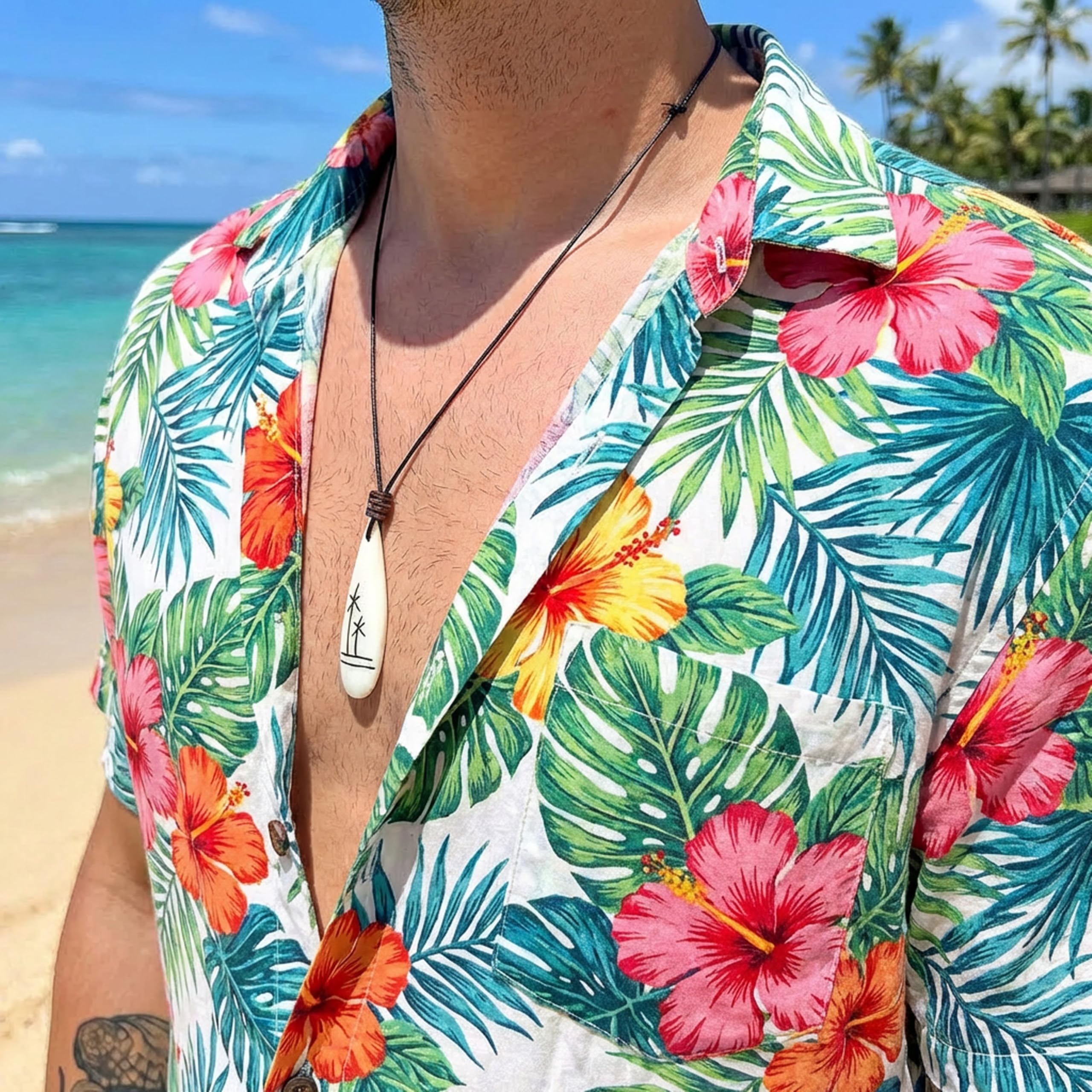 Made by Nami Surfer Halskette mit Anhänger & Kokosnuss Perle - Herren Surfer-Kette Verstellbar mit Holz-Perle - Handmade Strand-Schmuck - Wasserfest - Sommer-Schmuck Männer Halsschmuck (Surfbrett)